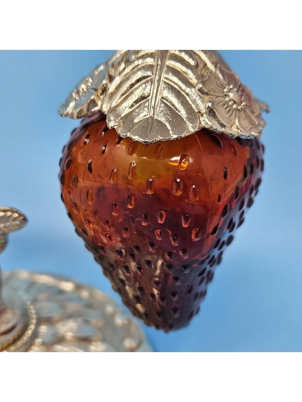 Vintage Rare Red Glass Hanging Strawberry Salt & Pepper Shakers Japan EP. Zinc